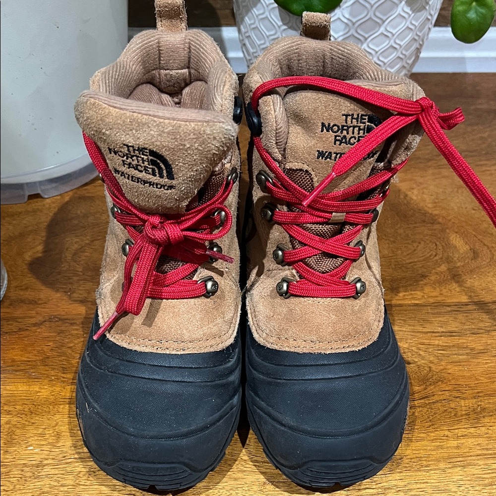 The North Face Kids Brown and Black Boots with Red Laces